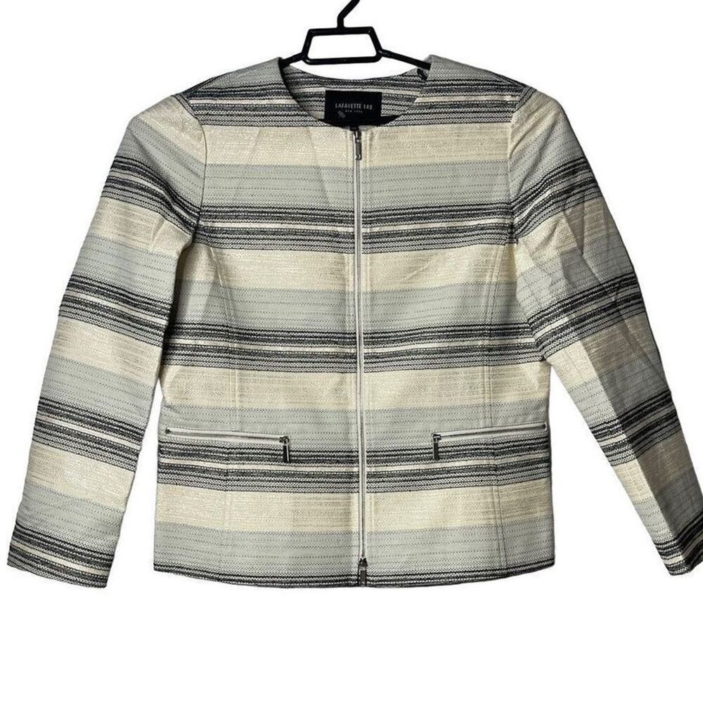 $698.00 Lafayette‎ 148 New York Women Raffia Multi Striped Blazer Jacket Large